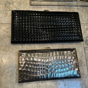 Lodis wallet clutch bags in black patent & silver metallic . 2 clutches for $90